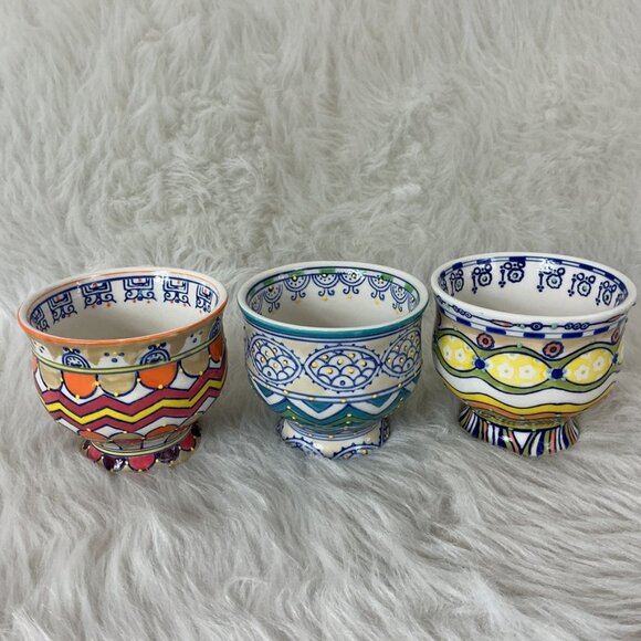 Anthropologie Footed Green, Orange, Yellow, White Colorful Mugs Cups Set Of 3 - Picture 5 of 7